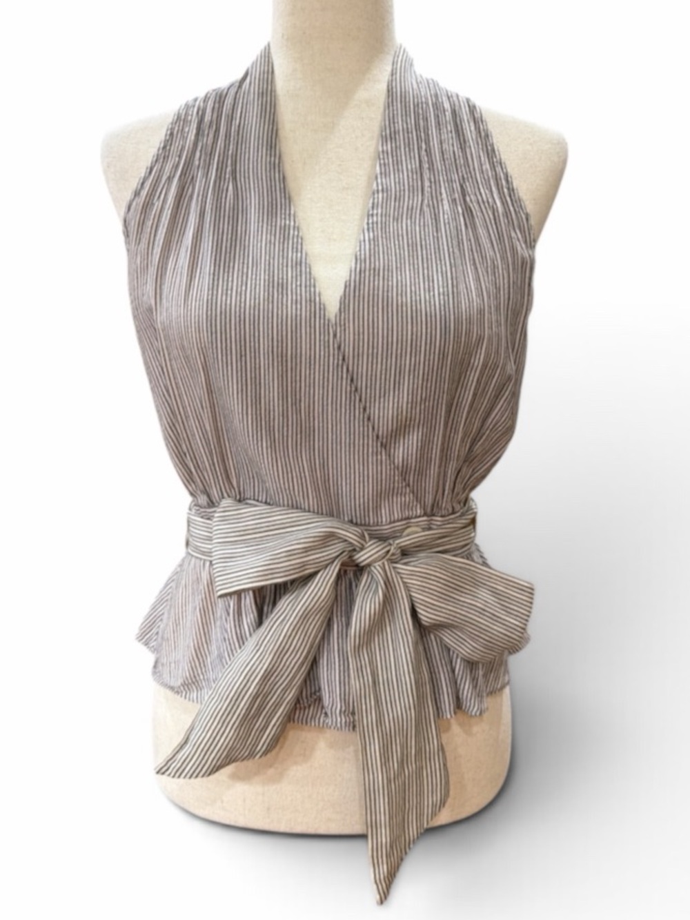 Rugby Ralph Lauren Striped Wrap Halter Top in Beige and White